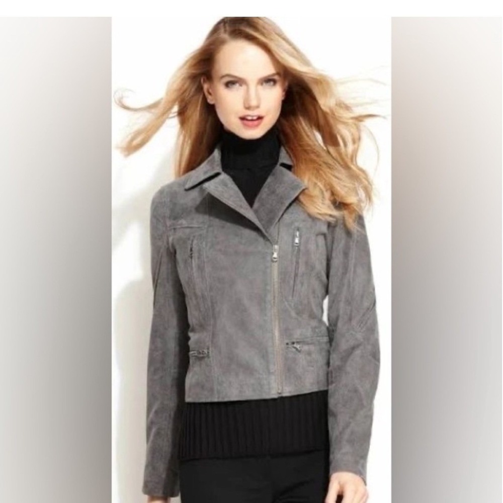 LEVIS Womens Grey VINTAGE Suede Moto Biker Jacket Asymmetrical Zip Collar XL